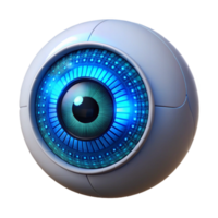 vibrant traditional serene minimalist A close-up of a robotic eye, iris glowing with binary code, lit by a harsh white light, cyberpunk style professional authentic png