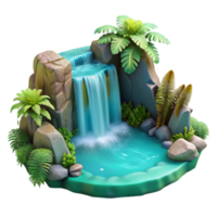 serene traditional stunning traditional A cascading waterfall flowing into a crystal-clear turquoise pool, surrounded by ferns and moss, soft diffused light, fantasy art high resolution high... png