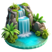 stunning vintage wonderful contemporary A cascading waterfall flowing into a crystal-clear turquoise pool, surrounded by ferns and moss, soft diffused light, fantasy art exclusive 4K png