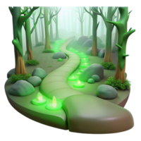 serene creative elegant creative A winding dirt path through a misty forest, soft green light, mysterious, fairytale illustration original professional png