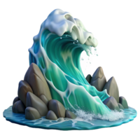 stunning artistic elegant rustic A giant wave crashing against a rocky shore, dramatic lighting, dynamic splash, realistic ocean scene authentic authentic png