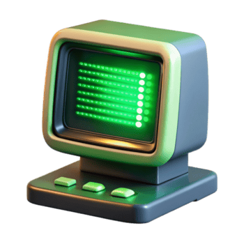 magnífico rústico impressionante vintage uma vintage computador monitor exibindo em cascata verde código, iluminado de a desmaiar brilho do a tela, retro anos 80 estilo 4k autêntico png