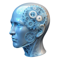 magnificent creative impressive modern A transparent human head filled with intricate gears and wires, illuminated by a cool white light, anatomical drawing style 4K high quality png
