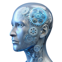 wonderful rustic vibrant artistic A transparent human head filled with intricate gears and wires, illuminated by a cool white light, anatomical drawing style high quality exclusive png