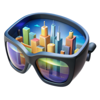 wonderful abstract magnificent creative A pair of augmented reality glasses displaying complex data overlays, reflecting a bright cityscape, product photography style original exclusive png