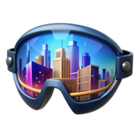 wonderful artistic serene minimalist A pair of augmented reality glasses displaying complex data overlays, reflecting a bright cityscape, product photography style genuine exclusive png