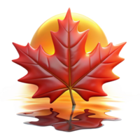 beautiful classic extraordinary classic A single, perfect red maple leaf, backlit by a golden sunset, drifting down onto a still pond reflecting the twilight sky, hyperrealistic, 8k, high quality... png