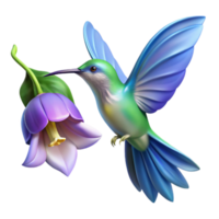 impressive abstract wonderful abstract A hummingbird hovering over a luminous, dew-kissed bluebell flower, with intricate details and soft, diffused natural light, in a hyperrealistic style... png