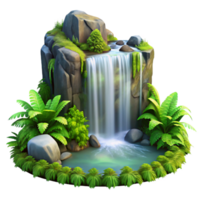 elegant creative wonderful minimalist A cascading waterfall crashing onto moss-covered rocks, surrounded by lush, vibrant green ferns, with misty, ethereal lighting, in a romantic painting style... png