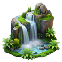 stunning rustic stunning classic A cascading waterfall crashing onto moss-covered rocks, surrounded by lush, vibrant green ferns, with misty, ethereal lighting, in a romantic painting style 4K... png