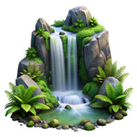 impressive rustic elegant artistic A cascading waterfall crashing onto moss-covered rocks, surrounded by lush, vibrant green ferns, with misty, ethereal lighting, in a romantic painting style... png