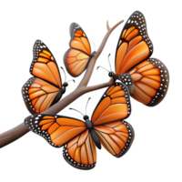 beautiful creative stunning modern A group of Monarch butterflies clustered on a branch, with vibrant orange and black wings, in a nature documentary style original professional png
