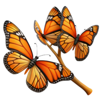 stunning creative extraordinary vintage A group of Monarch butterflies clustered on a branch, with vibrant orange and black wings, in a nature documentary style genuine high quality png