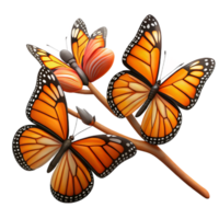 dramatic minimalist elegant traditional A group of Monarch butterflies clustered on a branch, with vibrant orange and black wings, in a nature documentary style detailed professional png