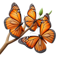 wonderful minimalist serene modern A group of Monarch butterflies clustered on a branch, with vibrant orange and black wings, in a nature documentary style original 4K png