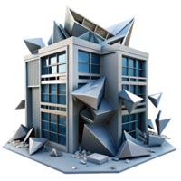 dramatic modern serene traditional A Deconstructivist office building, fragmented forms, colliding planes, sharp angles, metallic surfaces, cold, industrial, dystopian high quality premium png
