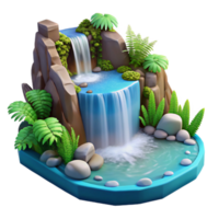 impressive vintage serene traditional A cascading waterfall plunging into a crystal-clear pool, surrounded by lush ferns and moss, romanticism style, original original png