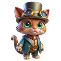 magnificent contemporary serene traditional A full-body view of a steampunk cat, wearing a tiny top hat and monocle, adorned with intricate clockwork mechanisms, vibrant, colorful steampunk art... png