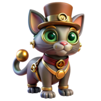 stunning abstract dramatic artistic A full-body view of a steampunk cat, wearing a tiny top hat and monocle, adorned with intricate clockwork mechanisms, vibrant, colorful steampunk art style high... png