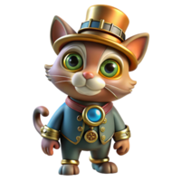 serene abstract serene creative A full-body view of a steampunk cat, wearing a tiny top hat and monocle, adorned with intricate clockwork mechanisms, vibrant, colorful steampunk art style high... png