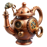 elegant modern serene classic A whimsical steampunk teapot, ornate brass and copper, with gears, pipes, and gauges, emitting steam, dynamic, energetic composition high resolution high resolution png