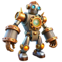 vibrant modern dramatic vintage A full-body view of a steampunk robot, intricate gears and pistons, glowing vacuum tubes, dynamic, action-oriented pose original authentic png