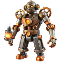 vibrant artistic dramatic classic A full-body view of a steampunk robot, intricate gears and pistons, glowing vacuum tubes, dynamic, action-oriented pose detailed professional png