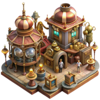 elegant abstract dramatic classic A bustling steampunk marketplace, filled with intricate clockwork contraptions and automatons, vendors in elaborate Victorian attire, illuminated by flickering... png