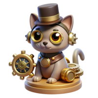 stunning traditional vibrant creative A steampunk cat wearing a tiny top hat and monocle, sitting atop a pile of gears and cogs, illuminated by a warm, ambient light.... png