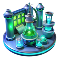 serene contemporary extraordinary minimalist A futuristic laboratory filled with glowing equipment and holographic displays, cool blue and green lighting, cyberpunk style high resolution professional png