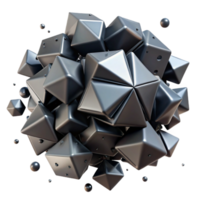 serene rustic beautiful abstract A chaotic explosion of geometric shapes, primarily tetrahedrons and dodecahedrons, rendered in matte black and chrome, lit by a single, harsh spotlight from above... png