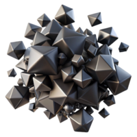 impressive vintage elegant classic A chaotic explosion of geometric shapes, primarily tetrahedrons and dodecahedrons, rendered in matte black and chrome, lit by a single, harsh spotlight from... png
