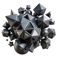 dramatic abstract magnificent abstract A chaotic explosion of geometric shapes, primarily tetrahedrons and dodecahedrons, rendered in matte black and chrome, lit by a single, harsh spotlight from... png