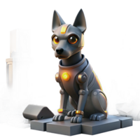 wonderful abstract vibrant minimalist A robotic dog with glowing eyes, sitting amidst the ruins of a futuristic city, under a smoky sky. Dystopian, gritty style original detailed png
