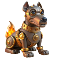 wonderful abstract impressive creative A steampunk robotic dog, intricate clockwork mechanisms visible, sitting obediently, lit by a warm fireplace glow, photorealistic style professional original png