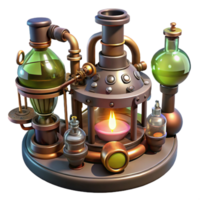magnificent rustic stunning artistic A steampunk laboratory, filled with bizarre inventions and bubbling concoctions, flickering gaslight illumination, mad scientist style professional high resolution png