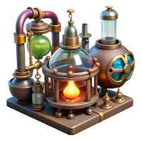 extraordinary artistic elegant minimalist A steampunk laboratory, filled with bizarre inventions and bubbling concoctions, flickering gaslight illumination, mad scientist style authentic 4K png