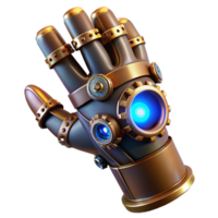 impressive modern impressive artistic A steampunk gauntlet, intricate gears and glowing tubes, worn on a gloved hand, dramatic lighting, cyberpunk style authentic original png