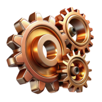 impressive classic wonderful vintage Interlocking, metallic gears and cogs, in copper and brass tones, with a dramatic chiaroscuro lighting effect. Steampunk style high resolution original png