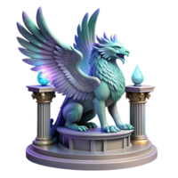 impressive abstract wonderful minimalist A majestic griffin with iridescent feathers, perched atop a crumbling marble altar bathed in ethereal moonlight, Art Nouveau style original authentic png