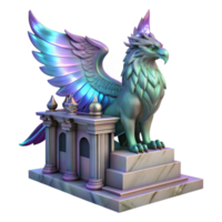 extraordinary modern serene classic A majestic griffin with iridescent feathers, perched atop a crumbling marble altar bathed in ethereal moonlight, Art Nouveau style detailed authentic png