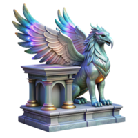 vibrant abstract dramatic creative A majestic griffin with iridescent feathers, perched atop a crumbling marble altar bathed in ethereal moonlight, Art Nouveau style 4K original png