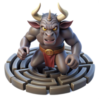 beautiful rustic vibrant traditional A powerful minotaur trapped in a labyrinth, rendered in a gritty, realistic style with dark shadows and a claustrophobic atmosphere high resolution 4K png