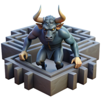 beautiful rustic impressive vintage A powerful minotaur trapped in a labyrinth, rendered in a gritty, realistic style with dark shadows and a claustrophobic atmosphere high quality exclusive png