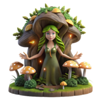 dramatic traditional vibrant modern A serene dryad emerging from an ancient oak, adorned with moss and glowing mushrooms, rendered in a hyperrealistic style with soft, dappled sunlight 4K authentic png