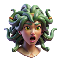 beautiful artistic stunning creative Medusa with snakes for hair, turning a warrior to stone, depicted in a terrifying, grotesque style with vivid details and intense colors 4K detailed png