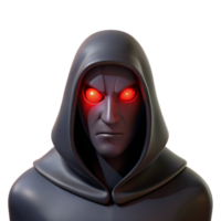 impressive abstract stunning traditional Portrait of a mysterious figure shrouded in shadows, with only one glowing red eye visible. Low-key lighting. Dark fantasy style 4K genuine png