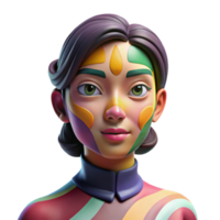 impressive rustic stunning modern Portrait of a young woman with colorful, abstract face paint, expressing a range of emotions. Dynamic, contrasting lighting. Surrealist style high quality exclusive png