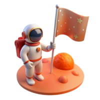 stunning creative impressive contemporary A lone astronaut, planting a flag on a desolate, red planet, the flag illuminated by the bright glare of the twin suns in the sky high resolution detailed png