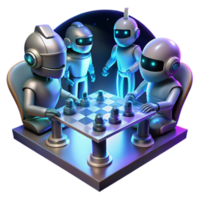 elegant classic wonderful traditional A group of robots, playing a game of futuristic chess in a dimly lit, smoky bar, illuminated by neon signs and flickering holographic projections 4K 4K png